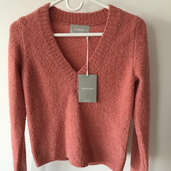 NWT Everlane The Teddy V Neck Sweater Coral XS - Picture 2 of 5